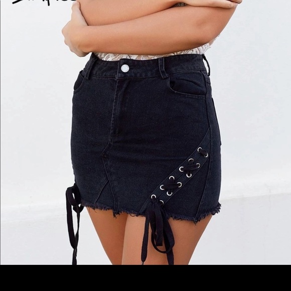 black denim lace up skirt - Picture 6 of 8